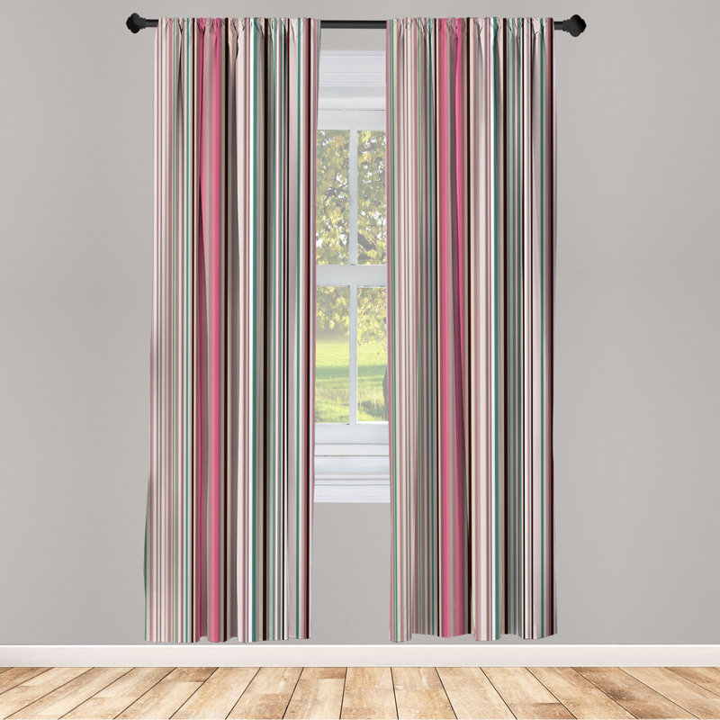Microfiber Striped Semi-Sheer Rod Pocket Curtain Panels, 28" W x 84" L, Pink/Green