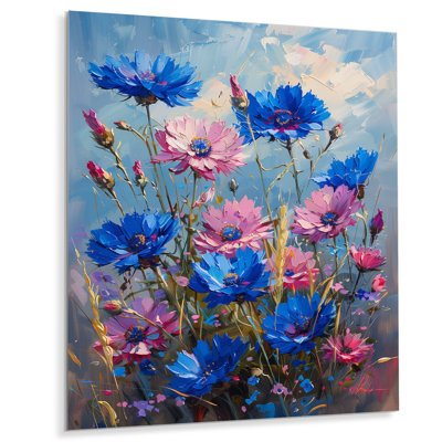 «Blue Blue Meadow Cornflowers Serenity» - Art mural bleuets
