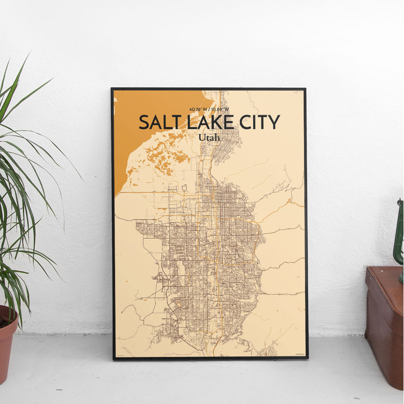 « Salt Lake City Map », impression d’art graphique rétro, H 20 po x l 16 po x P 0,05 po