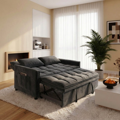 50.3" Convertible Sleeper Sofa Bed with Pull-Out Bed, 5-Position Adjustable Backrest & Side Storage Pocket