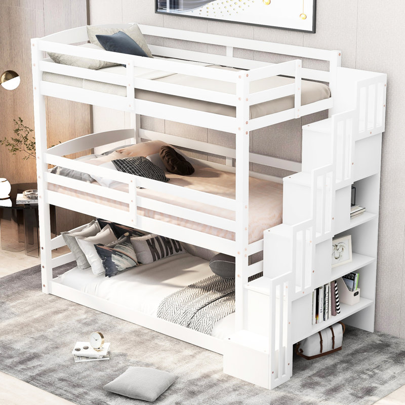 Lit superposé triple blanc de style séparé avec taille simple et espace de rangement