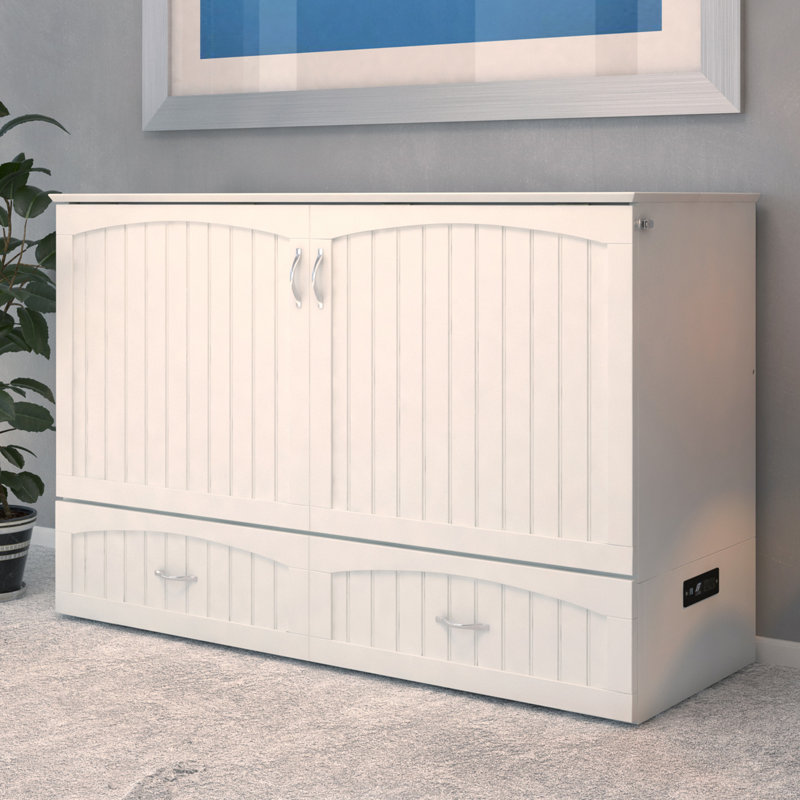 Lit escamotable avec rangement, matelas de 6 po et chargeur intégré Fabiano, Grand, Blanc