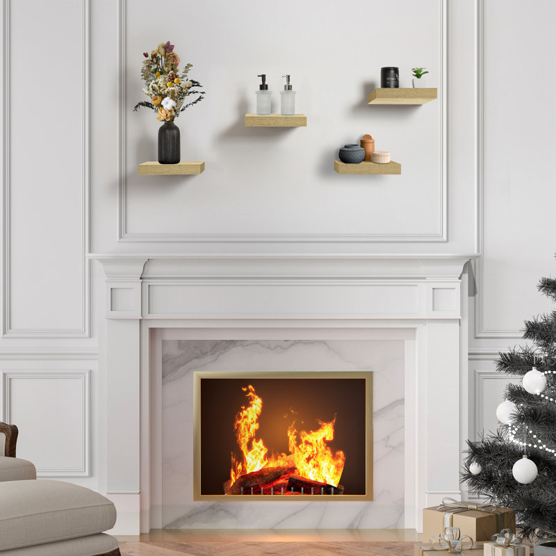 Maple Wood Matte Finish Floating Wall Shelves Set of 4