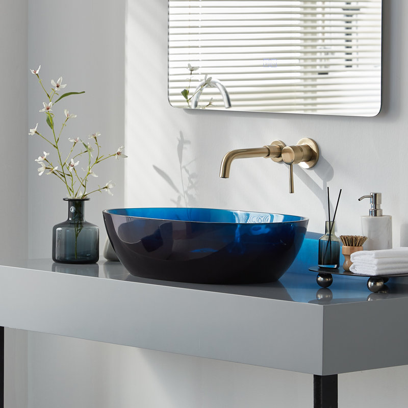 Pensen 22" X 15" Oval Transparent Resin Vessel Bathroom Sink, Blue