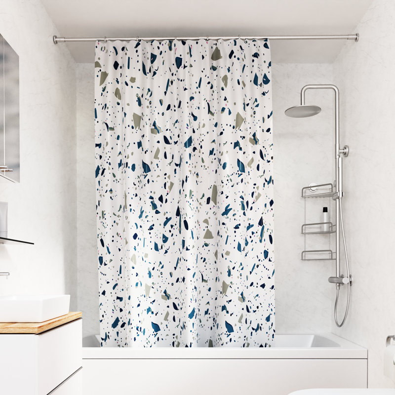 Croydex Polyester Shower Curtain, White/Blue