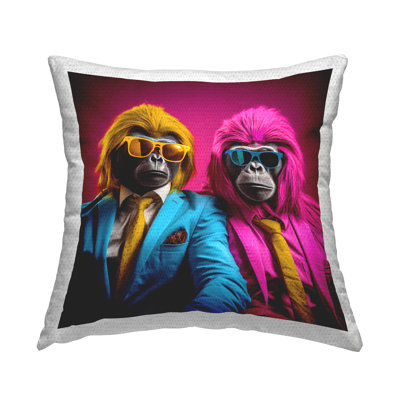 Pink Fashion Apes Outdoor Printed Pillow by Irena Orlov
