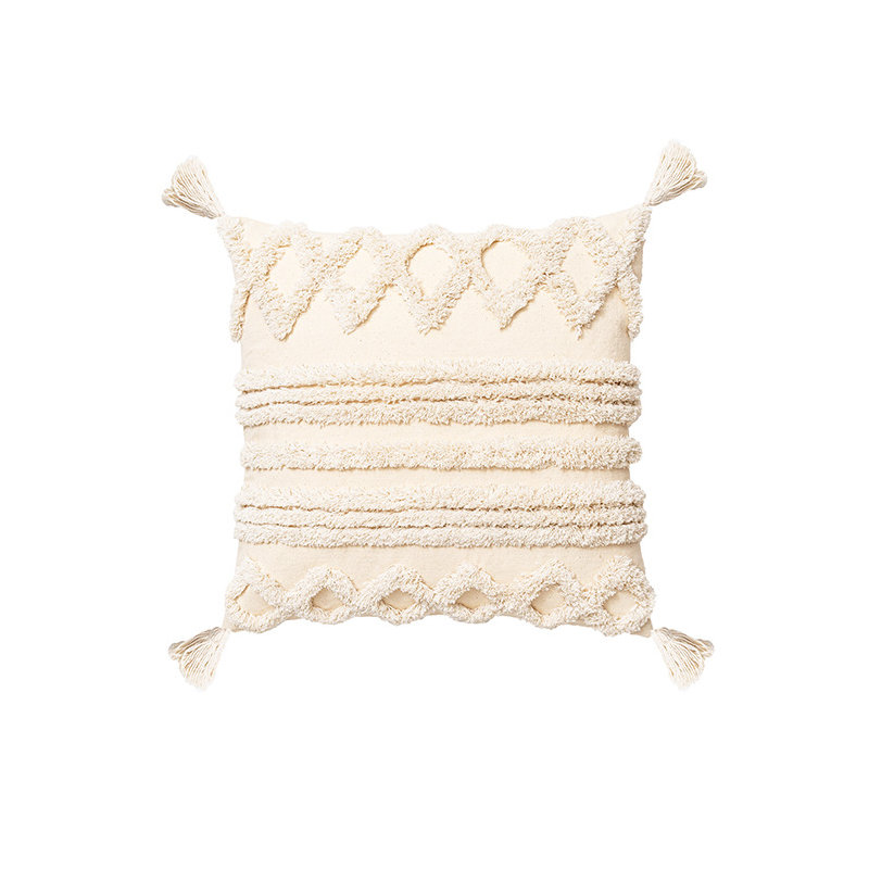 Housse de coussin en coton touffeté Boho, décor bohémien texturé pour canapé ou lit, H 18 po x l 18 po