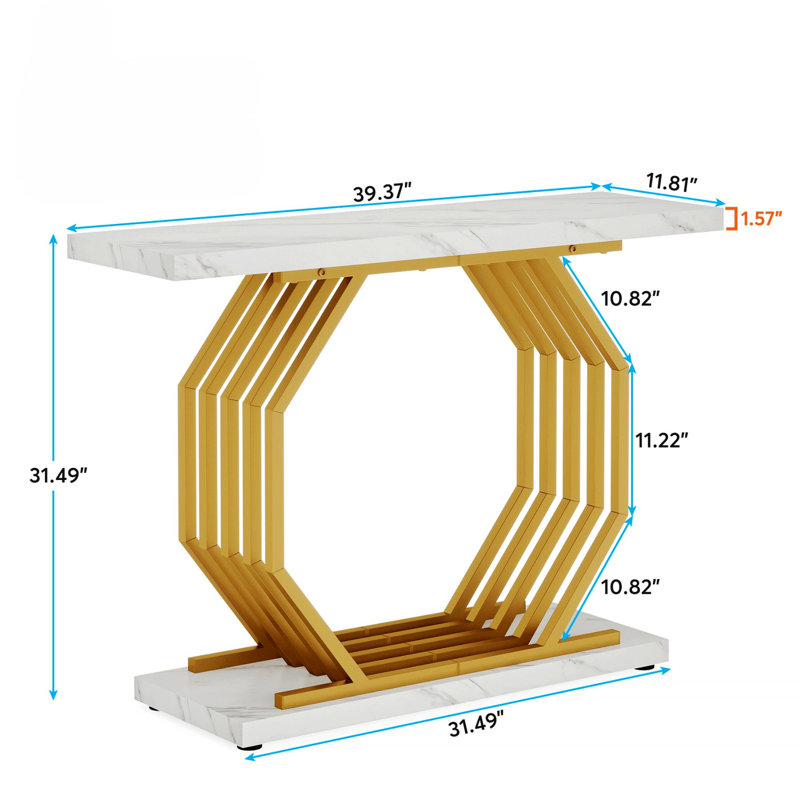 Console, table étroite avec base en métal, table d'appoint moderne pour le salon, couloir, vestibule