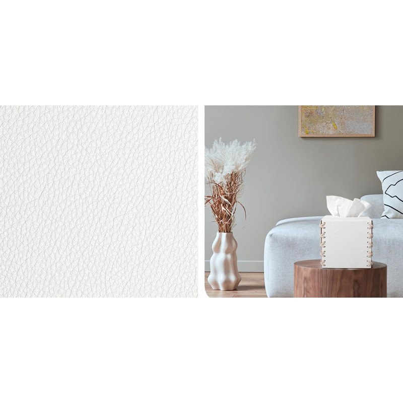 PU Leather Tissue Holder Square Decorative Home Decor Cube Boxes, White