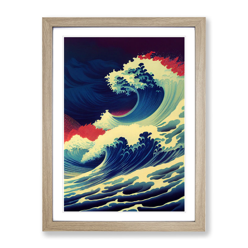 Immense Japanese Wave - Single Picture Frame Print, Beige, 64cm H x 46cm W