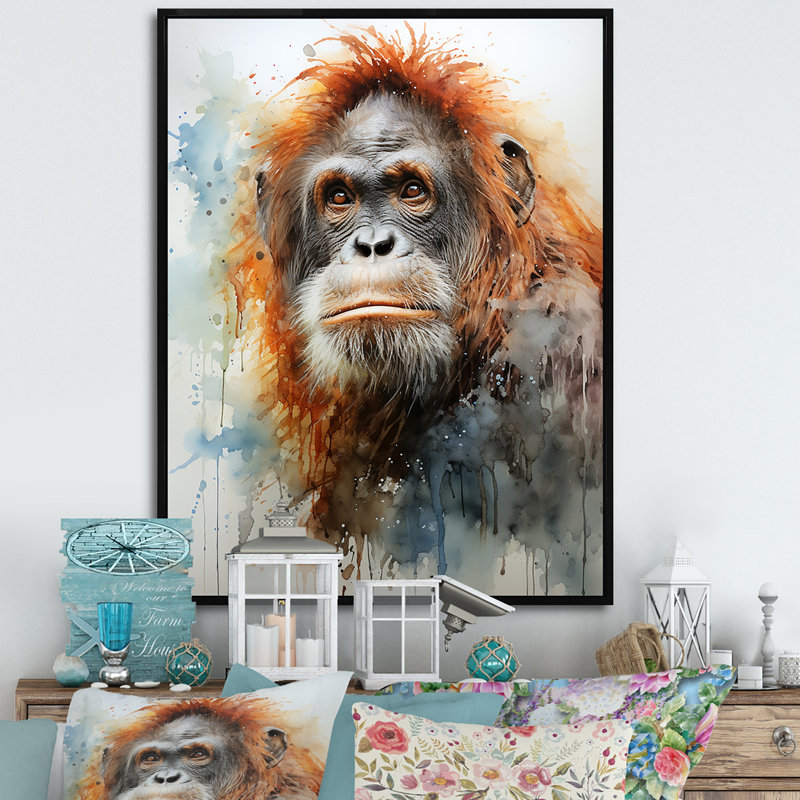 Apes Portrait Impressionist Jungles I, Cadre flottant noir, H 20 po x l 12 po