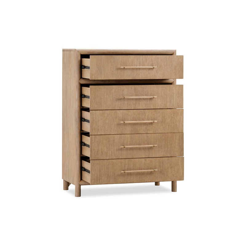 Commode 5 tiroirs en bois massif et manufacturé H 54 po Colleen, Naturel