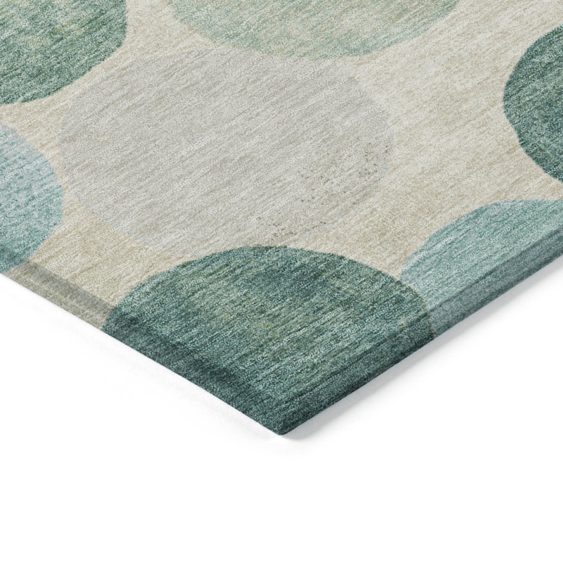 Tapis bleu sarcelle lavable à la machine intérieur / extérieur Xhevrie, Rectangle 10 pi x 14 pi