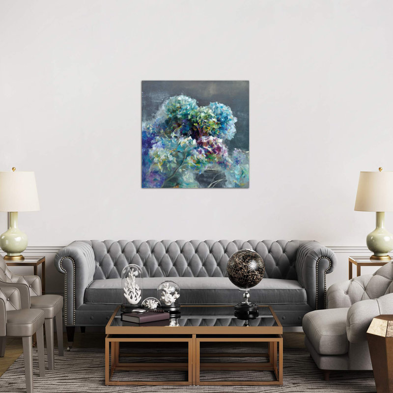 Abstract Hydrangea Dark - Wrapped Canvas Painting, 93.98 cm H x 93.98 cm W x 1.91 cm D