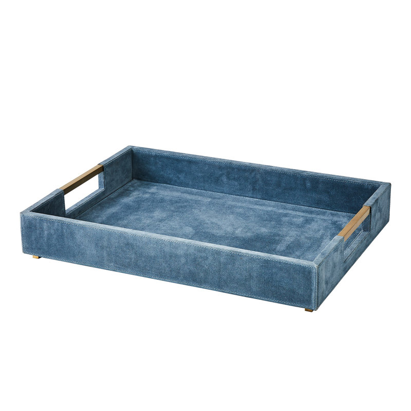 Posh Tray-Dusty Blue Suede-Lg, L 22 po x P 16,5 po x H 3,75 po, Bleu