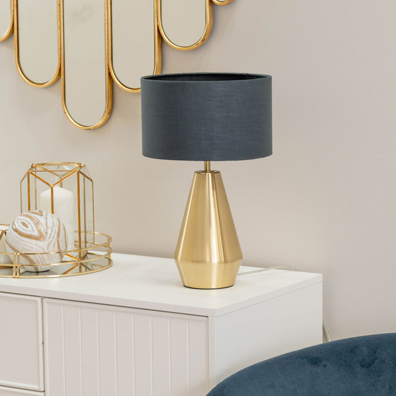 Metal Table Lamp, Charcoal, Gold, Yes