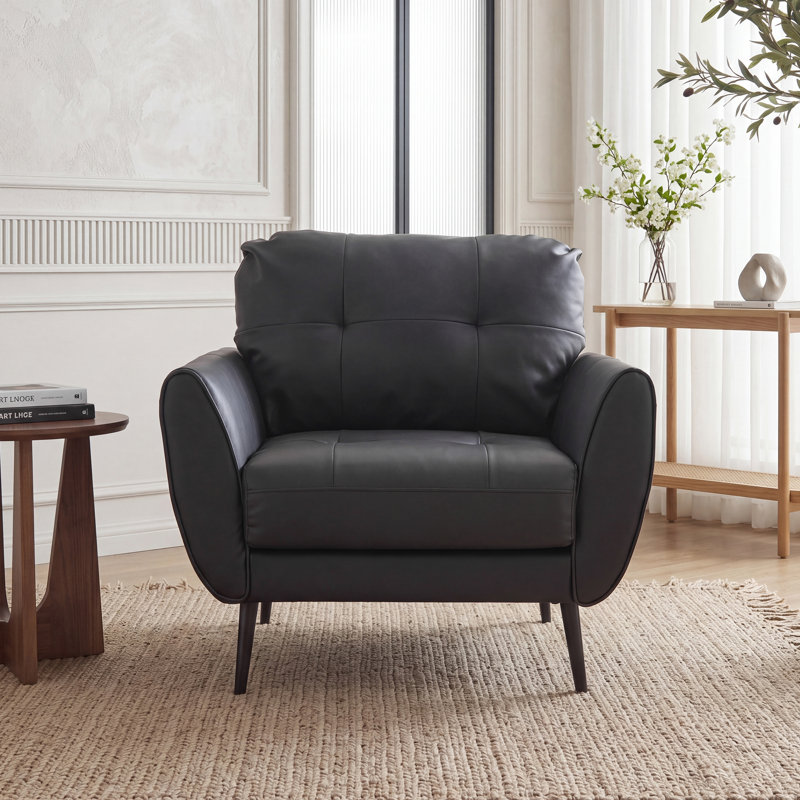 Corvo Faux Leather Armchair, Black Faux Leather