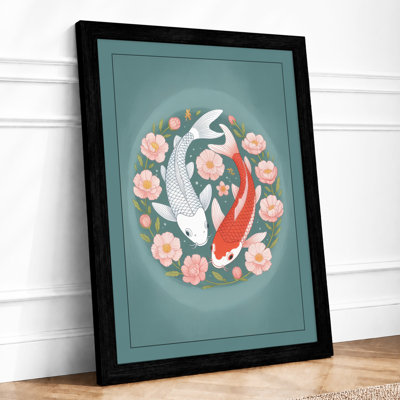 Koi in Lotus Circle Japandi 1 Piece Single Picture Frame Wall Art