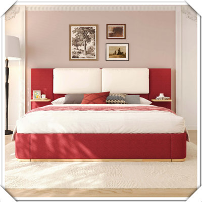 Upholstered Platform Bed Panel Anti-Collision Rounded Corners Stable Easy Assembly,Queen