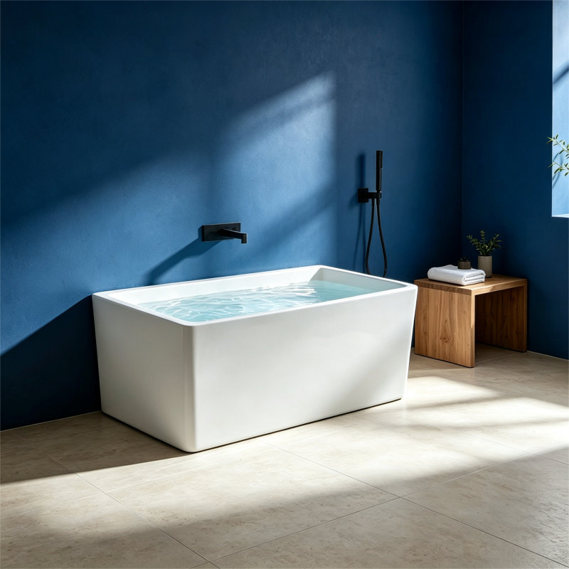 Topcraft Modern 43" x 28" Freestanding Acrylic Soaking Bathtub, Matte White Freestanding Tub for Bathroom