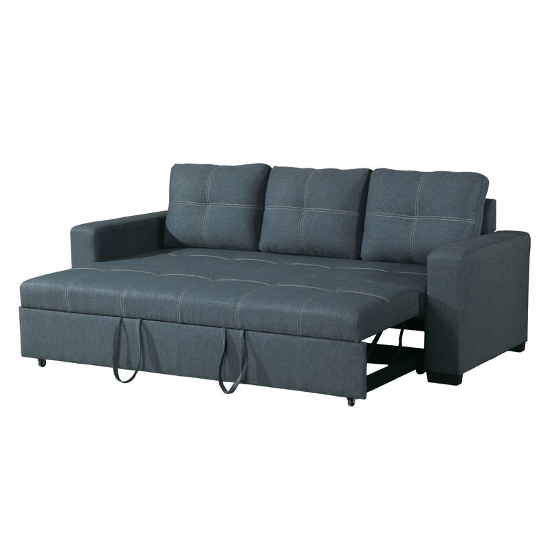 Lit convertible avec structure en bois bleu gris et bois, 85 po x 32 po x 33 po, 85 po x 57 po x 33 po