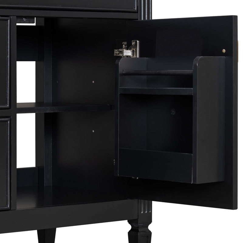 Meuble-lavabo de 30 po avec lavabo, meuble-lavabo avec un tiroir rabattable et deux tiroirs, tablette réglable, bois massif et panneau de fibres à densité moyenne