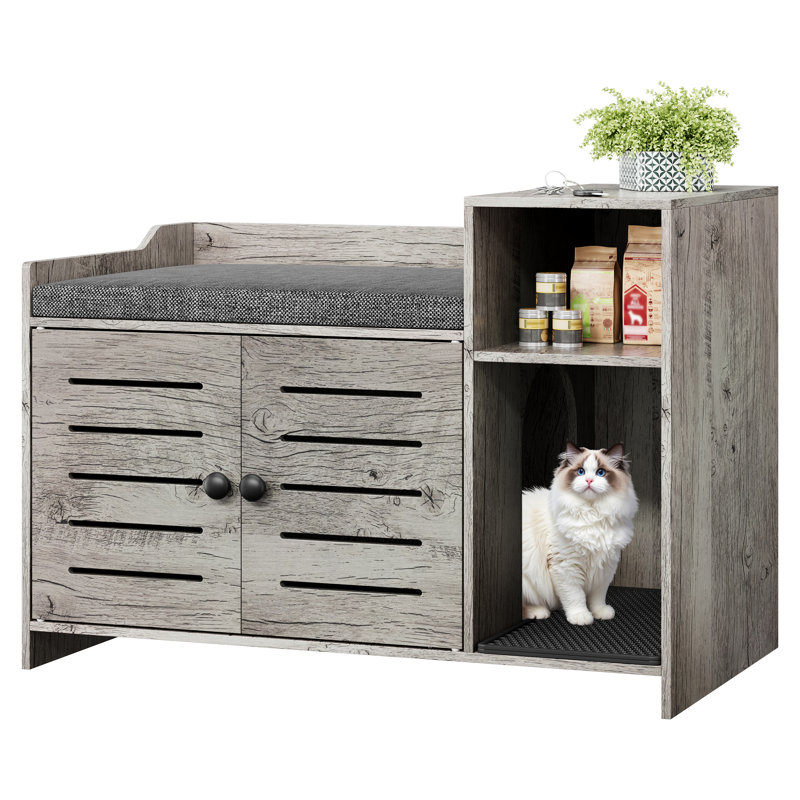 Enceinte de litière pour chat de ferme, meuble de litière caché avec bloc-notes et couche de rangement, maison de chat d'intérieur pour le couloir et la chambre à coucher