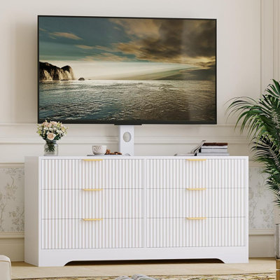 Meuble télé 47 po avec 6 tiroirs, console multimédia moderne pour téléviseur de 32 à 85 po