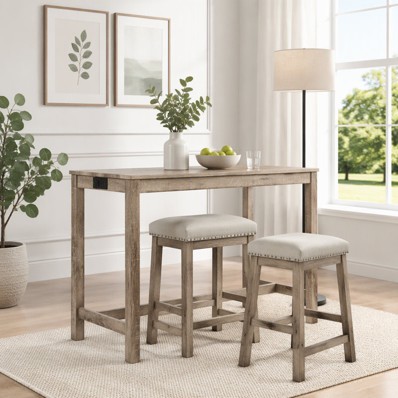 Ensemble de table de bar 4 pièces avec prise de courant, ensemble de table de bar avec chaises, table de bar avec tabourets, table de canapé avec 3 tabourets rembourrés