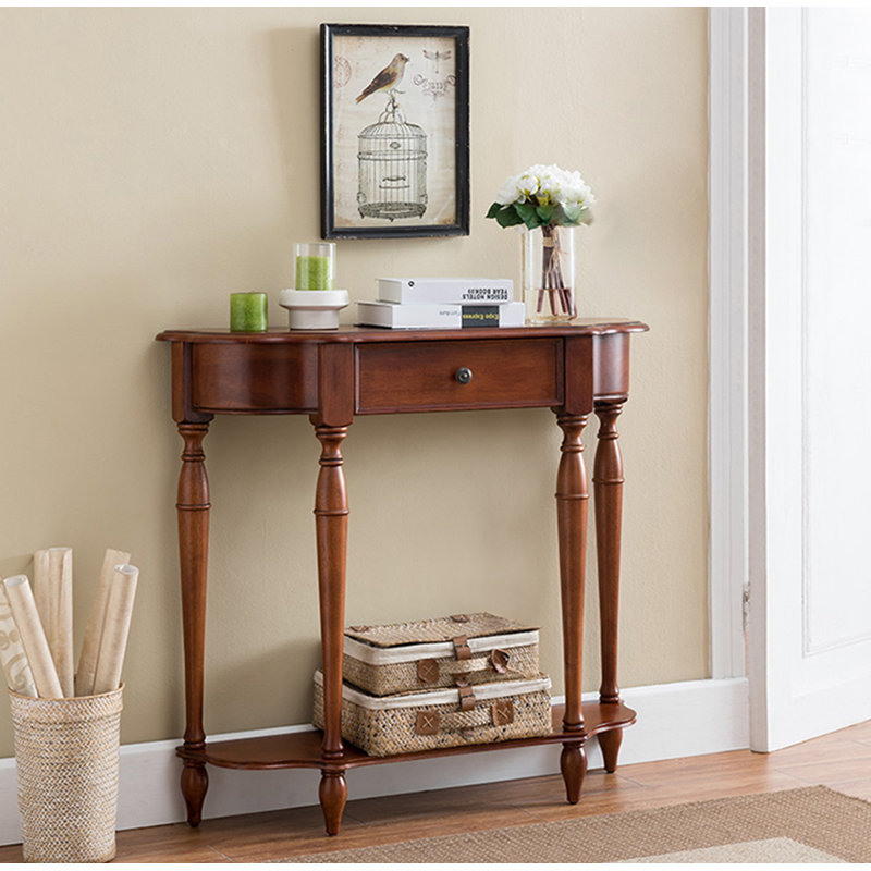 Elegant Traditional Entryway Console with 1 Drawer & Lower Shelf, 35.43" H x 35.43" W x 11.81" D, Walnut