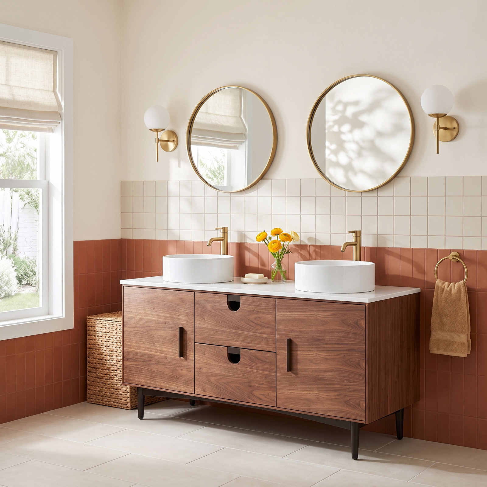 Antonina 60" Double Bathroom Vanity, Walnut
