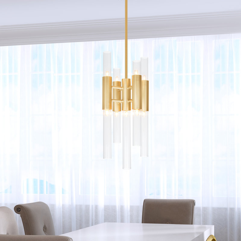 Stayton 9 Light Mini Pendant in Satin Gold – Adjustable Hanging Fixture for Kitchen, Dining, or Entryway