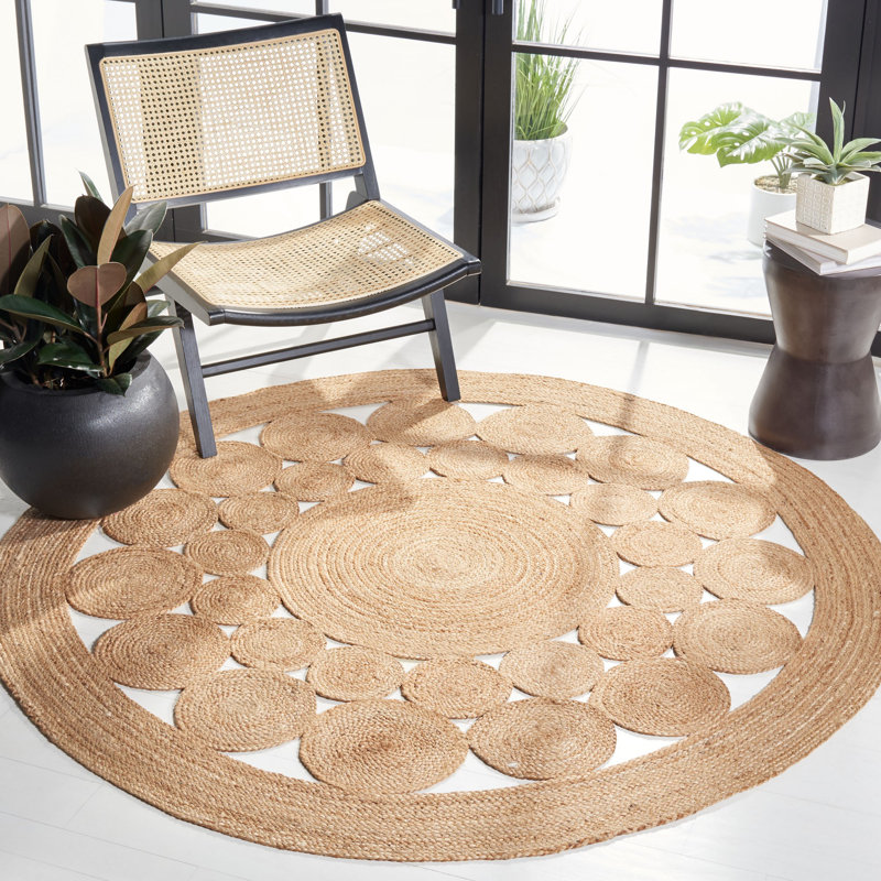 Cantin Natural Fiber Flat Weave Jute Solid Color Rug, Round 7'