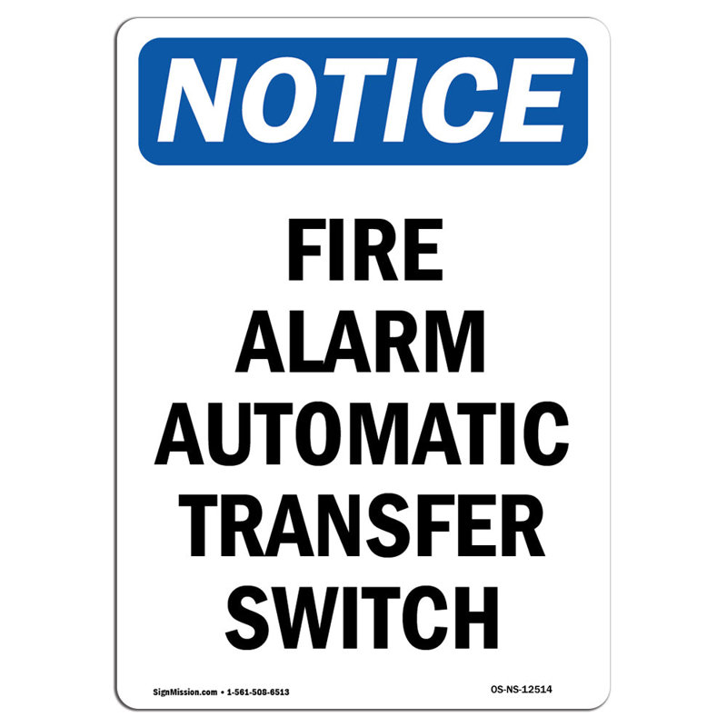 Fire Alarm Automatic Transfer Switch Sign