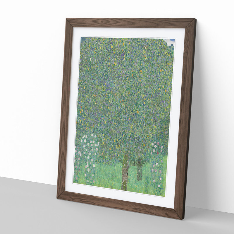 Rosebushes Under the Trees by Gustav Klimt - Picture Frame Painting, 36cm H x 27cm W x 2cm D, Walnut Framed