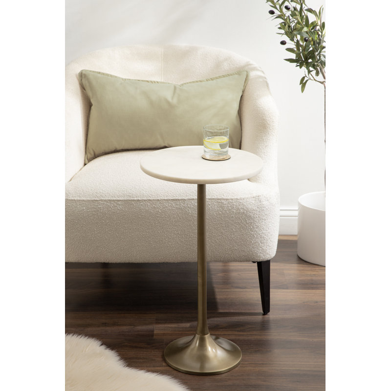 Round Marble Top Side Table, White, Gold, 24" H x 14" W x 14" D