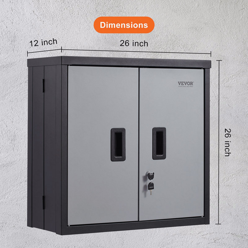 Armoire de garage murale pliable en métal, petite armoire de 26 po avec capacité de chargement de 240 lb, tablette réglable et casier à dossiers magnétique