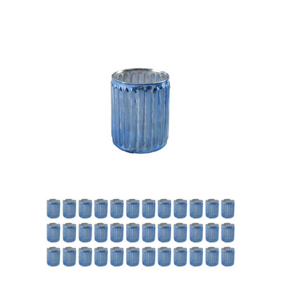  Lumiglow Blue Ribbed Glass Candle Holder, Decorative Accent For Weddings, Parties, And Home Décor, 2.5" Diameter & 3" Tall, Pack Of 36