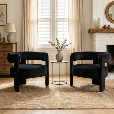 Fauteuils d'appoint modernes en velours avec dossier incurvé ajouré, siège rembourré et pieds en bois