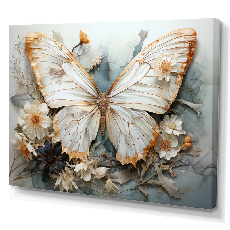 «Bisson White Gray Butterfly», reproduction sur toile encadrée, Toile tendue, H 34 po x l 44 po, Sans cadre