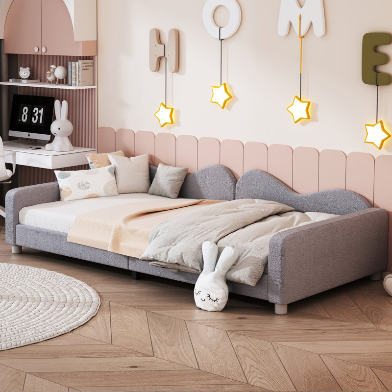 Lit de jour simple avec canapé-lit en tissu gris et charmant nuage - sans sommier tapissier, Gris