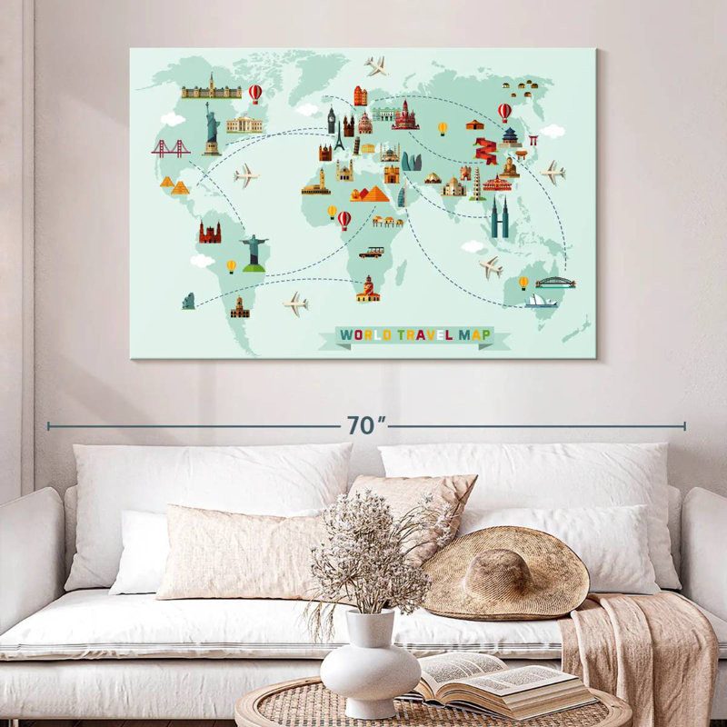 Carte du monde des sites célèbres Aliaz, H 34 po x l 51 po