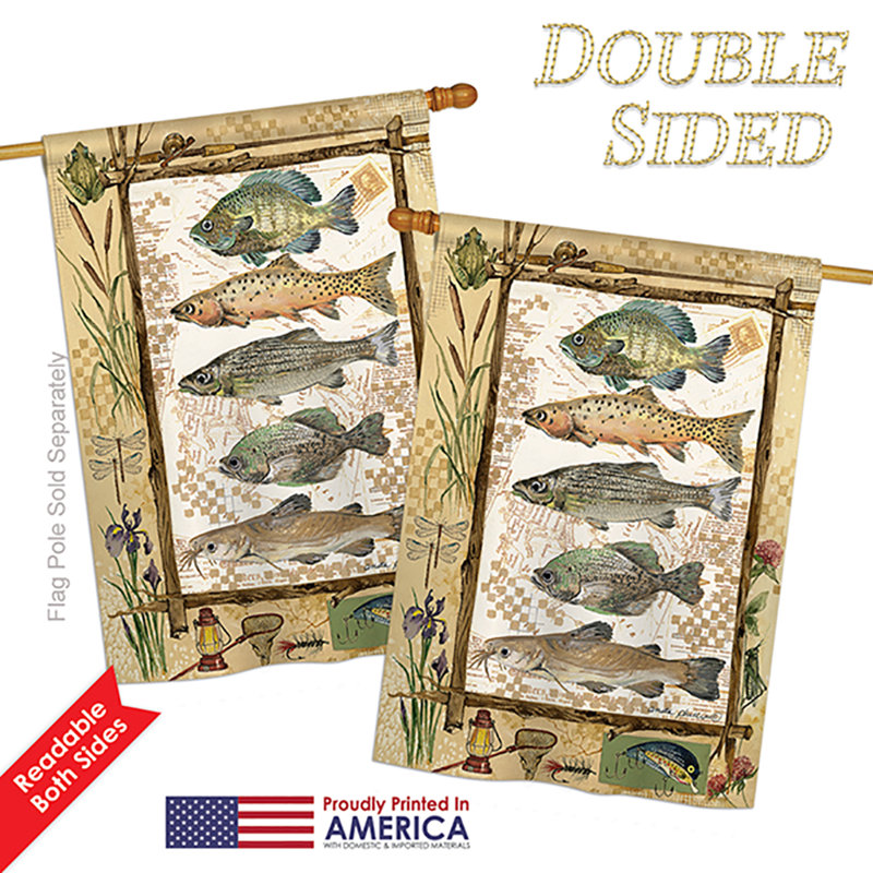 Polyester de pêche 40 x 28 po. nature de l’aventures de pêche de polyester de 2 côtés. drapeau maison