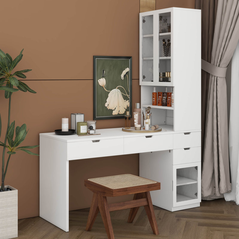 Bureau de maquillage avec miroir, station de charge et tablettes de rangement, coiffeuse à 3 tiroirs, 2 armoires de chambre à coucher, bureau personnel