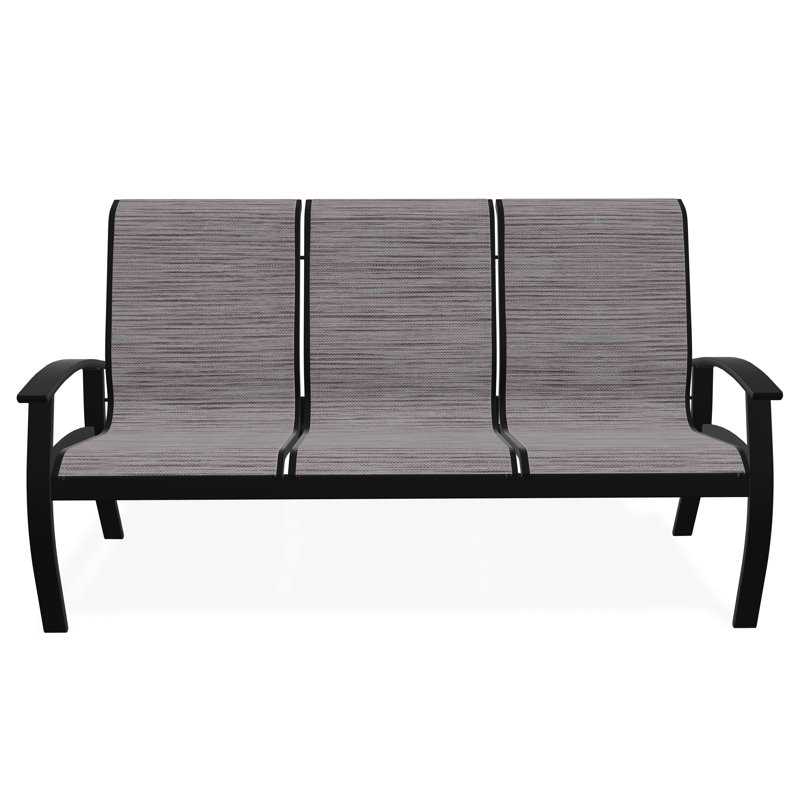 Belle Isle Sling Aluminum Frame 3-Seat Sofa with Marine Grade Polymer Arm Accent, Black, Fossil