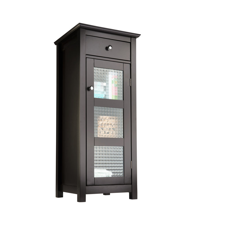 Freestanding Floor Storage Accent Cabinet with Waffle Glass Door, Drawer & Shelves