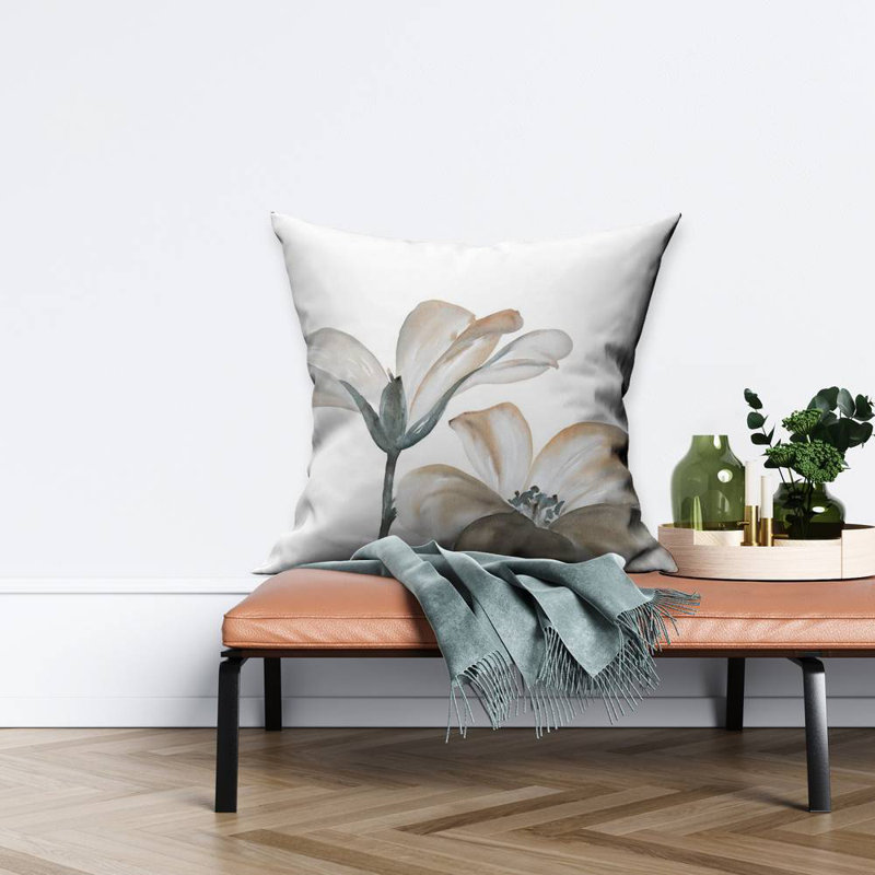 Beautiful Desaturated Flowers - Minimalist White Throw Pillow – Throw Pillow Cover Only, Double-Sided Print, Insert Not Included