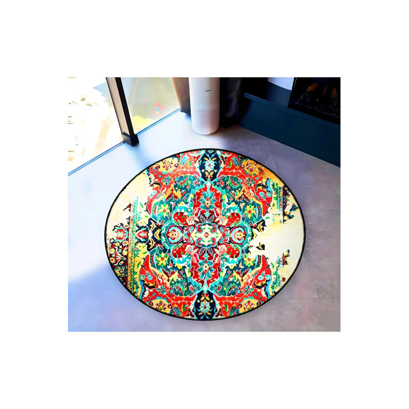 Tapis décoratif multicolore à motif tissé traditionnel, Rond 2 pi 8 po