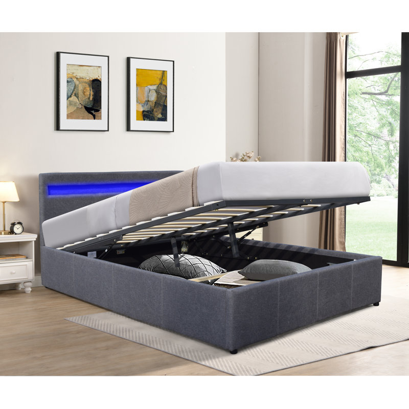 Alazar Upholstered Ottoman Storage Bed, Dark grey, Double (142 x 210.50cm)