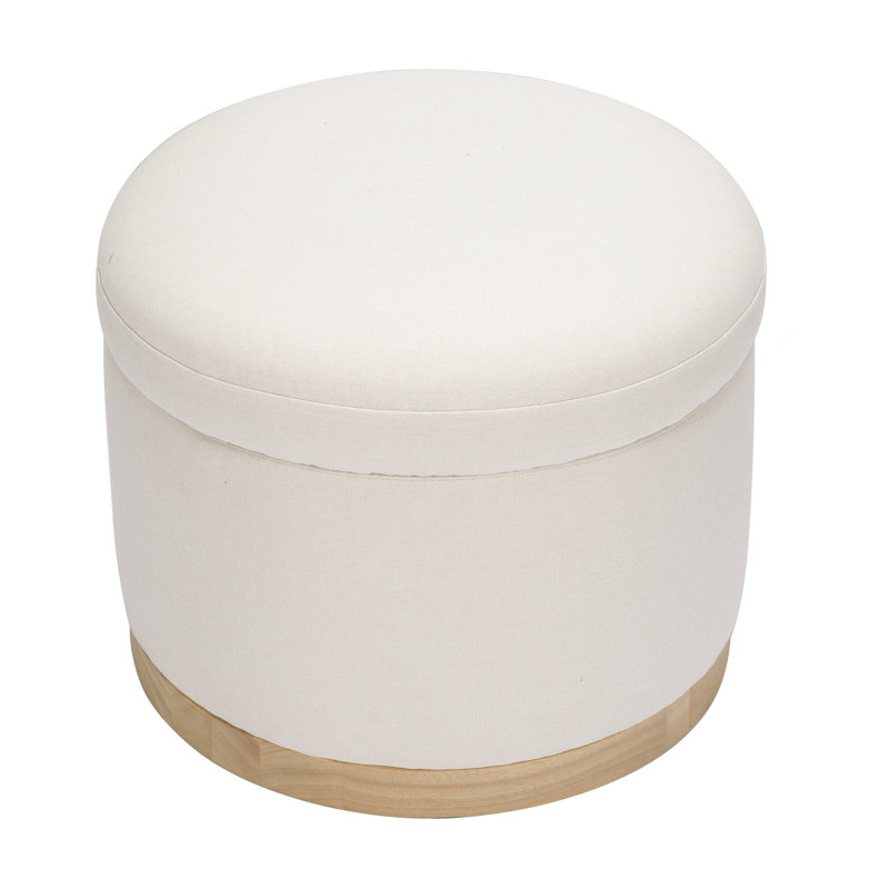 Naka 21.5" Round Cream Storage Ottoman with Light Wood Base